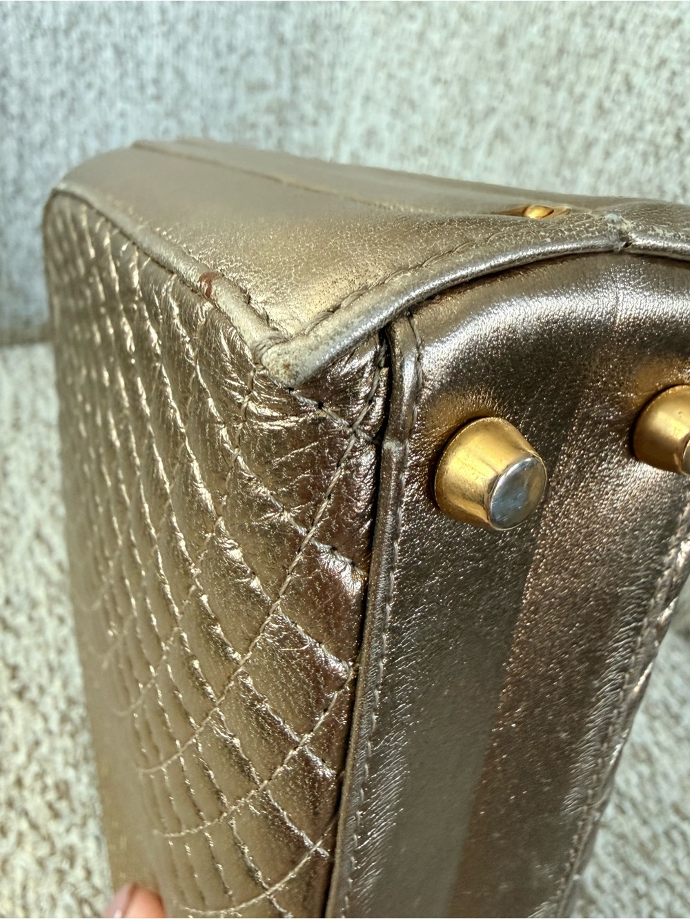 Vintage Bally Metallic Gold Quilted Leather Frame Bag 1980s-1990s - Picture 10 of 16